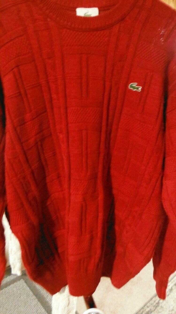 Lacoste Men's Cable Knit Sweater Size 5 Cotton Blend Crew Top , red